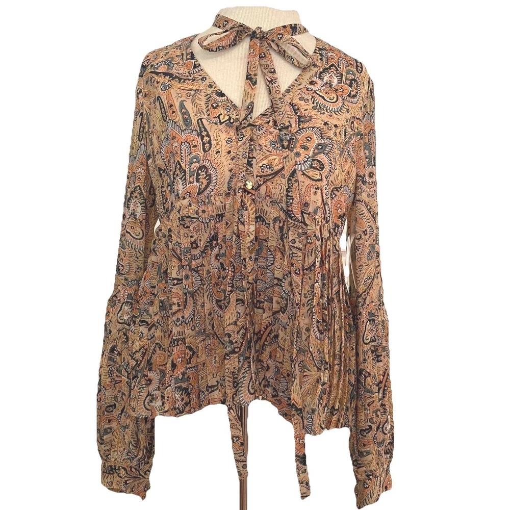 NWT Anthropologie Leifsdottir Women 4 Top Paisley Pleated Peasant Blouse Chiffon